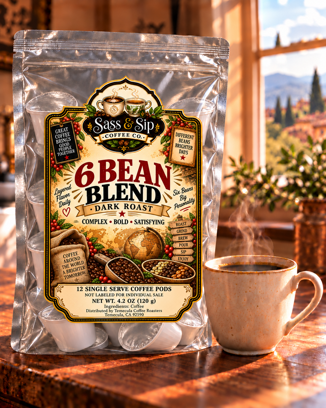 6 Bean Blend (Not the Soup) Coffee — Dark Roast