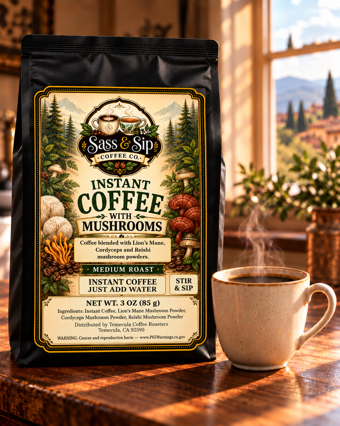 Instant Coffee with Mushroom Blend — Lion’s Mane, Cordyceps & Reishi