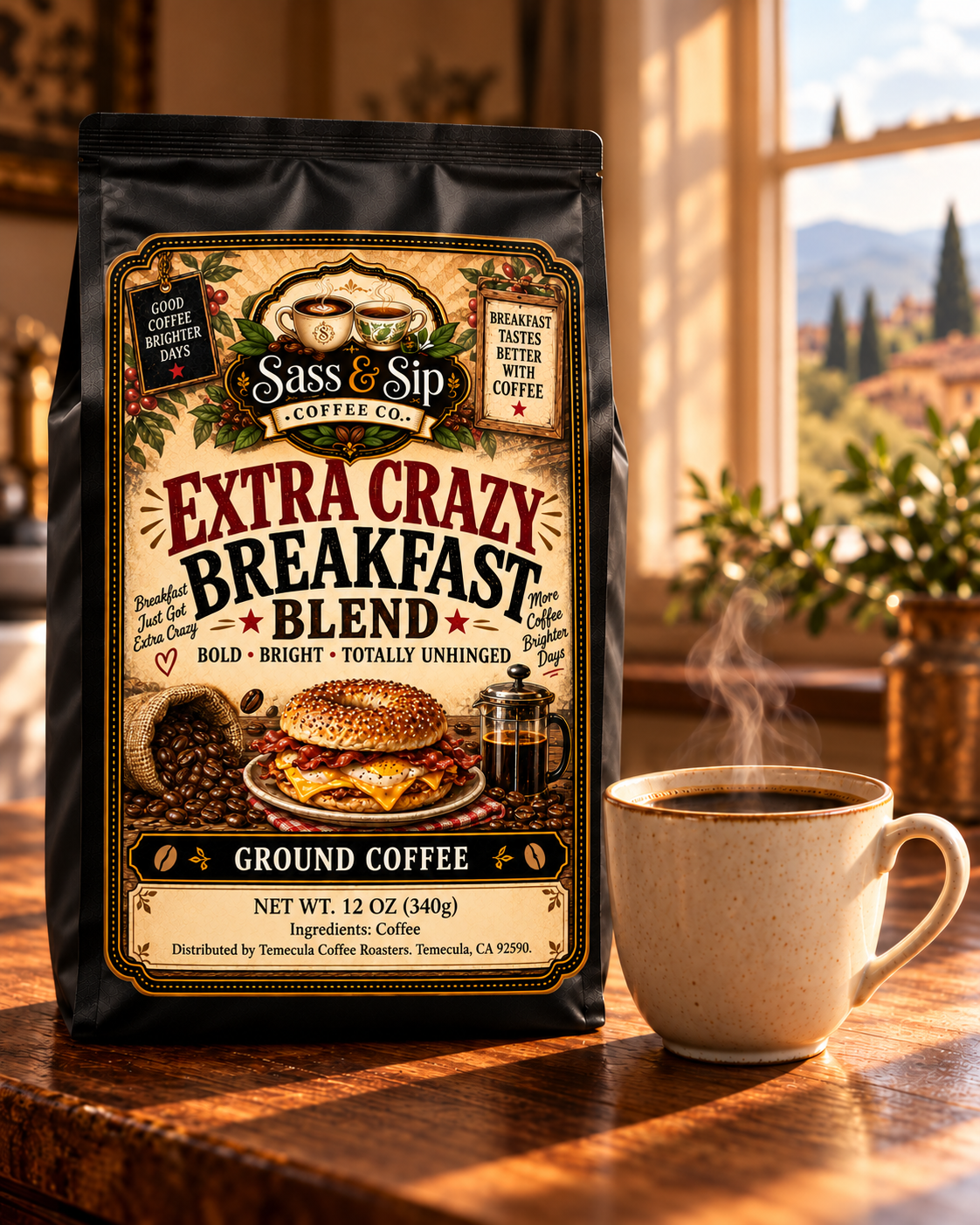 Extra Crazy Breakfast Blend+ Coffee — Medium Roast, Extra Caffeine
