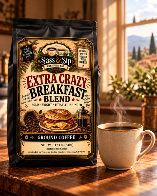 Extra Crazy Breakfast Blend+ Coffee — Medium Roast, Extra Caffeine