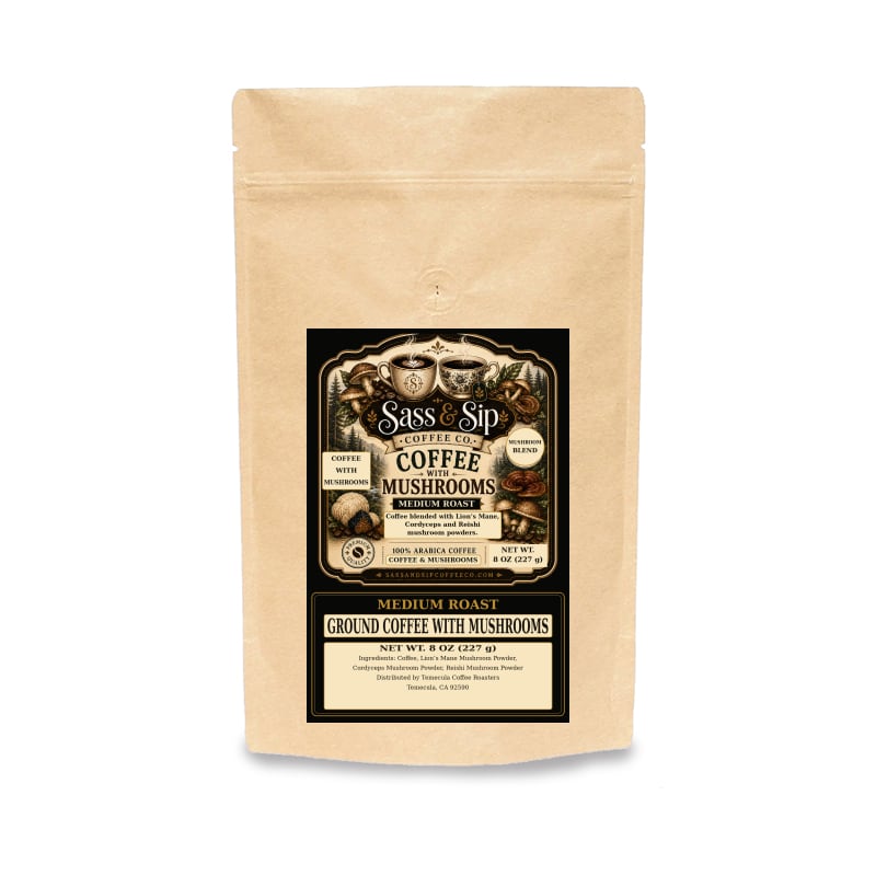 Coffee with Mushrooms — Medium Roast, Ground, 8 oz