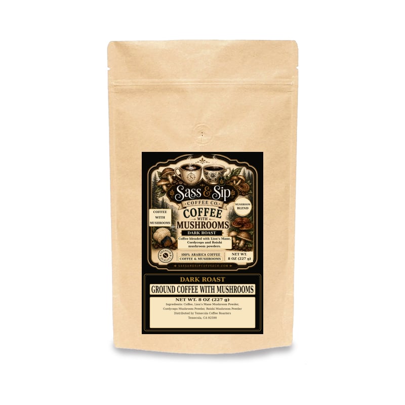 Coffee with Mushrooms — Dark Roast, Ground, 8 oz
