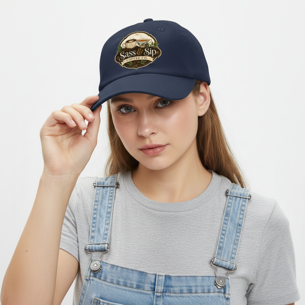 Navy Dad or Mom Hat with Sass & Sip Coffee Co. logo