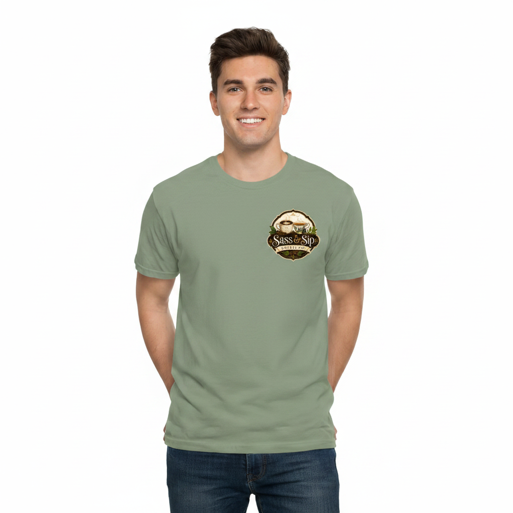 Agave Heavyweight Caffeine Attitude Tee with Sass & Sip Coffee Co. logo