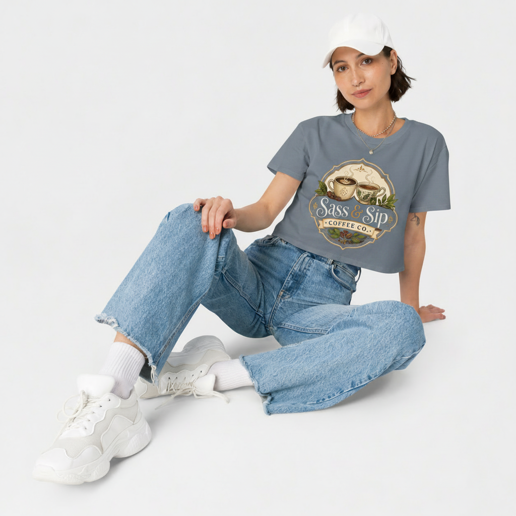 Mineral Cropped & Caffeinated Tee with Sass & Sip Coffee Co. logo