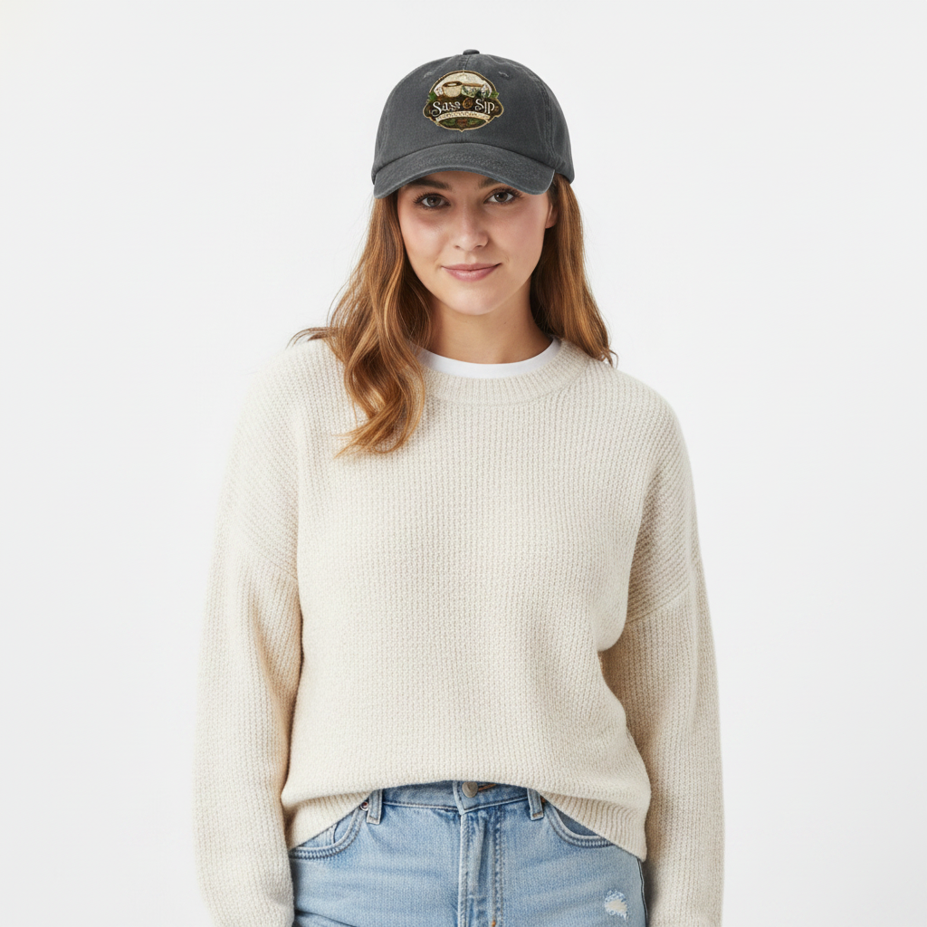 Dark Grey Dad or Mom Hat with Sass & Sip Coffee Co. logo