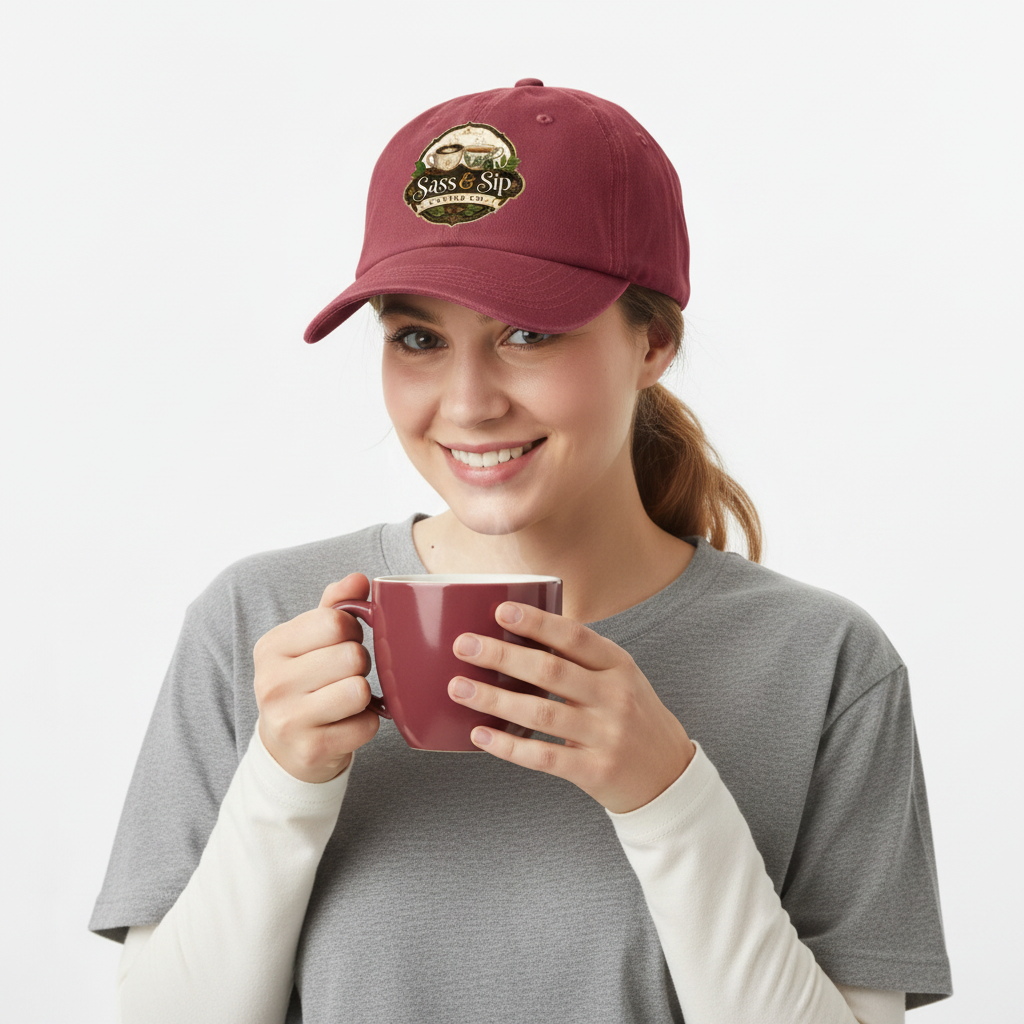 Cranberry Dad or Mom Hat with Sass & Sip Coffee Co. logo